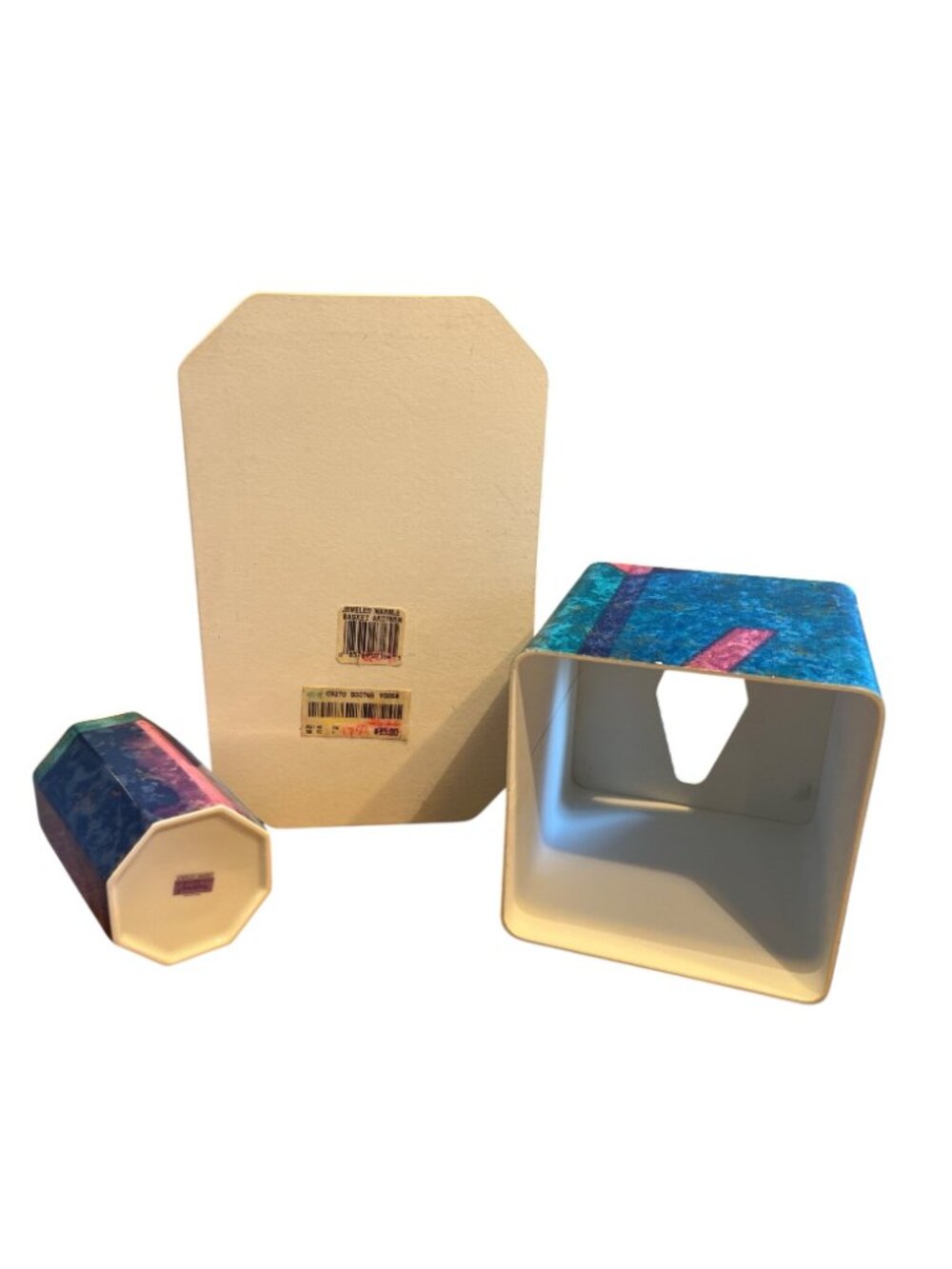 '80s Jeweled Marble Geometric Bathroom Accessory Set - Wastebasket Tissue Box Co - Picture 6 of 6